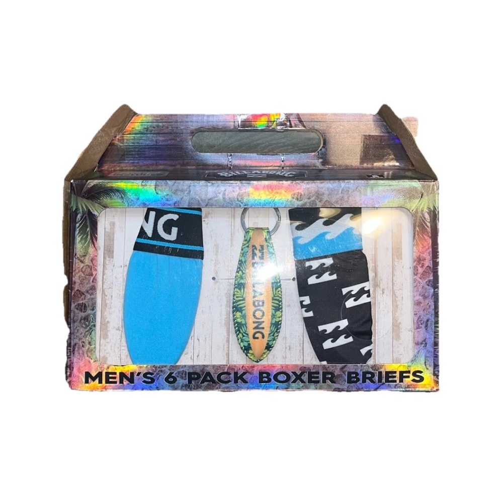 Billabong Black Blue Men’s 6 Pack Boxer Briefs Keychain NWT Small